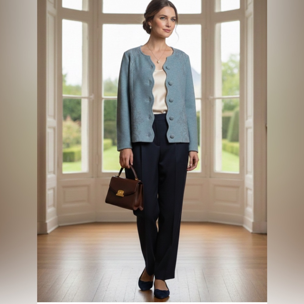 NWOT Pendleton Blue Embroidered Button Cardigan